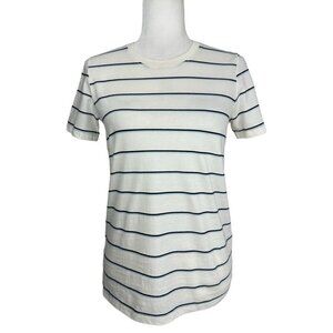 Everlane Women's NWT White Blue Striped The Organic Cotton Crew Neck Tee S/C34